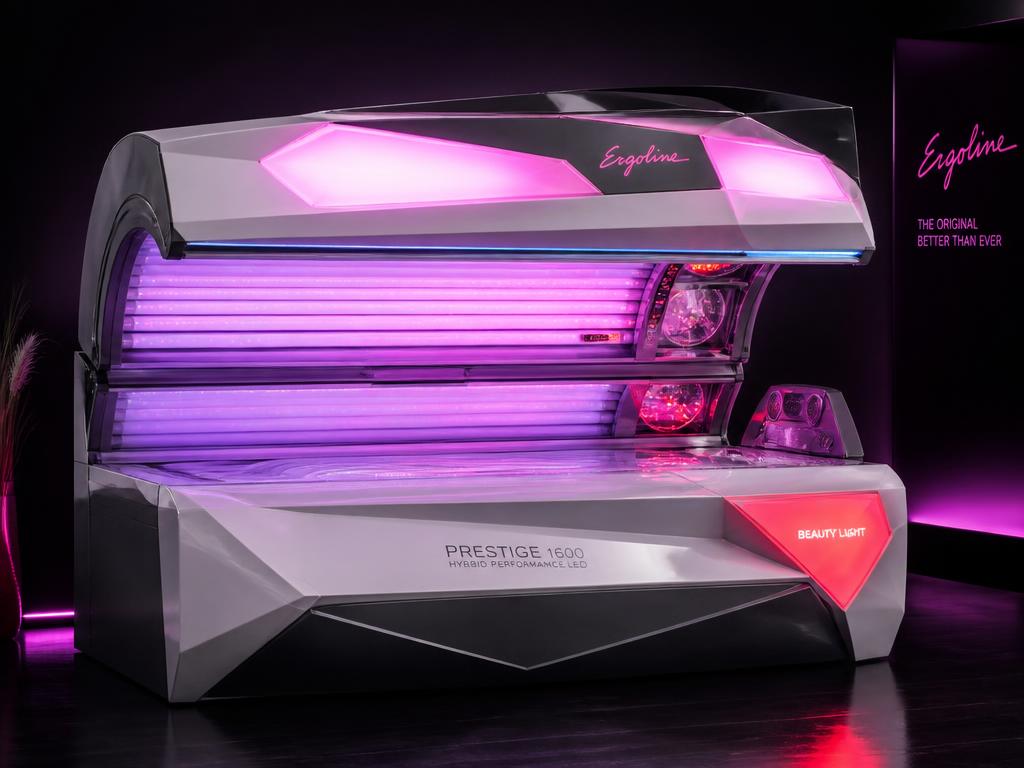 Łóżko opalające Ergoline Prestige 1600 Hybrid Performance LED w neonowym świetle